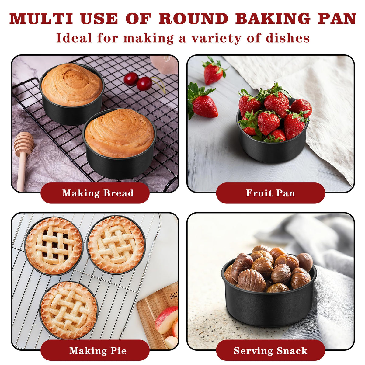 E-far straight-side design ensures even rise and defined cake edges.