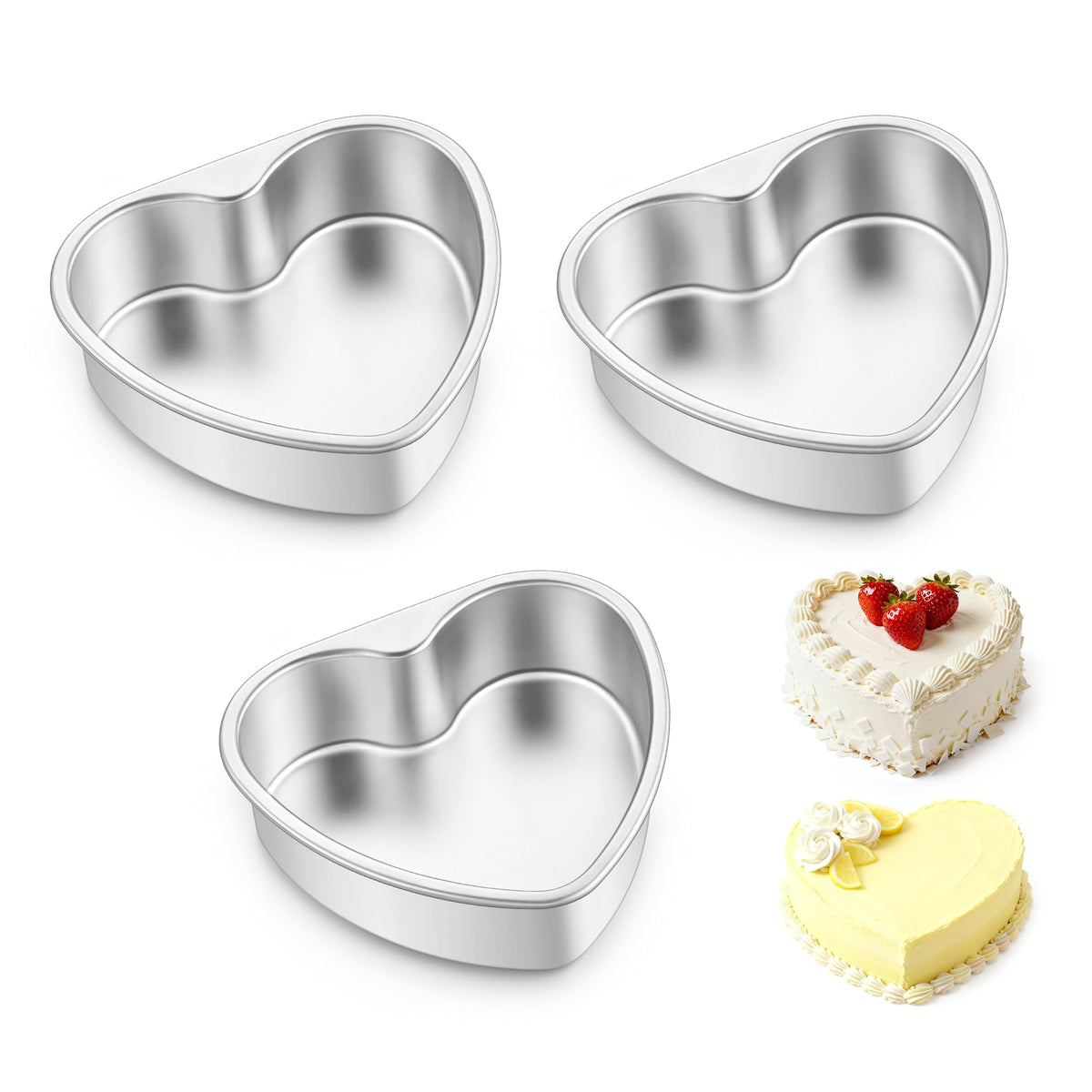 E-far 6 inch heart cake pan set with sturdy stainless steel, no coating for safe baking.