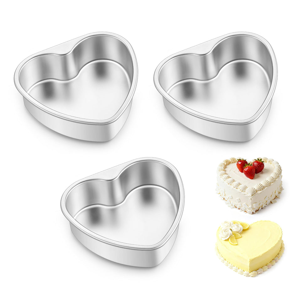 E-far 6 inch heart cake pan set with sturdy stainless steel, no coating for safe baking.