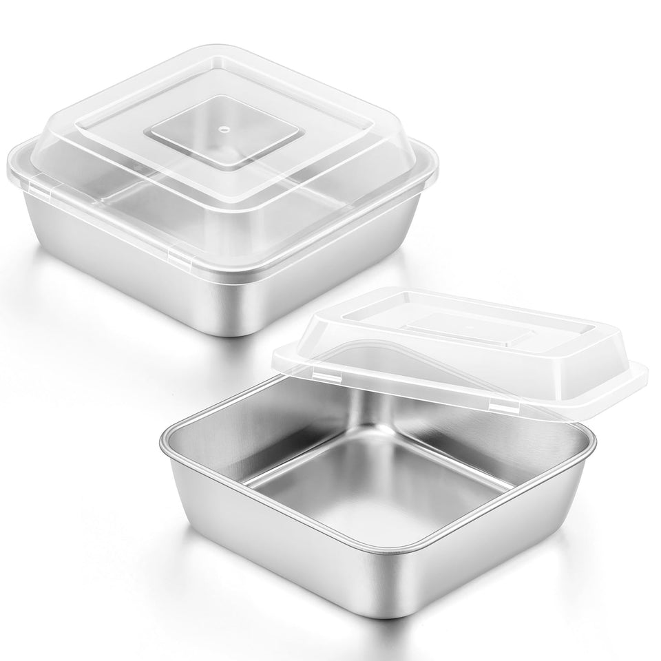 E-far 6x6 square baking pan with lid, even baking and easy storage.