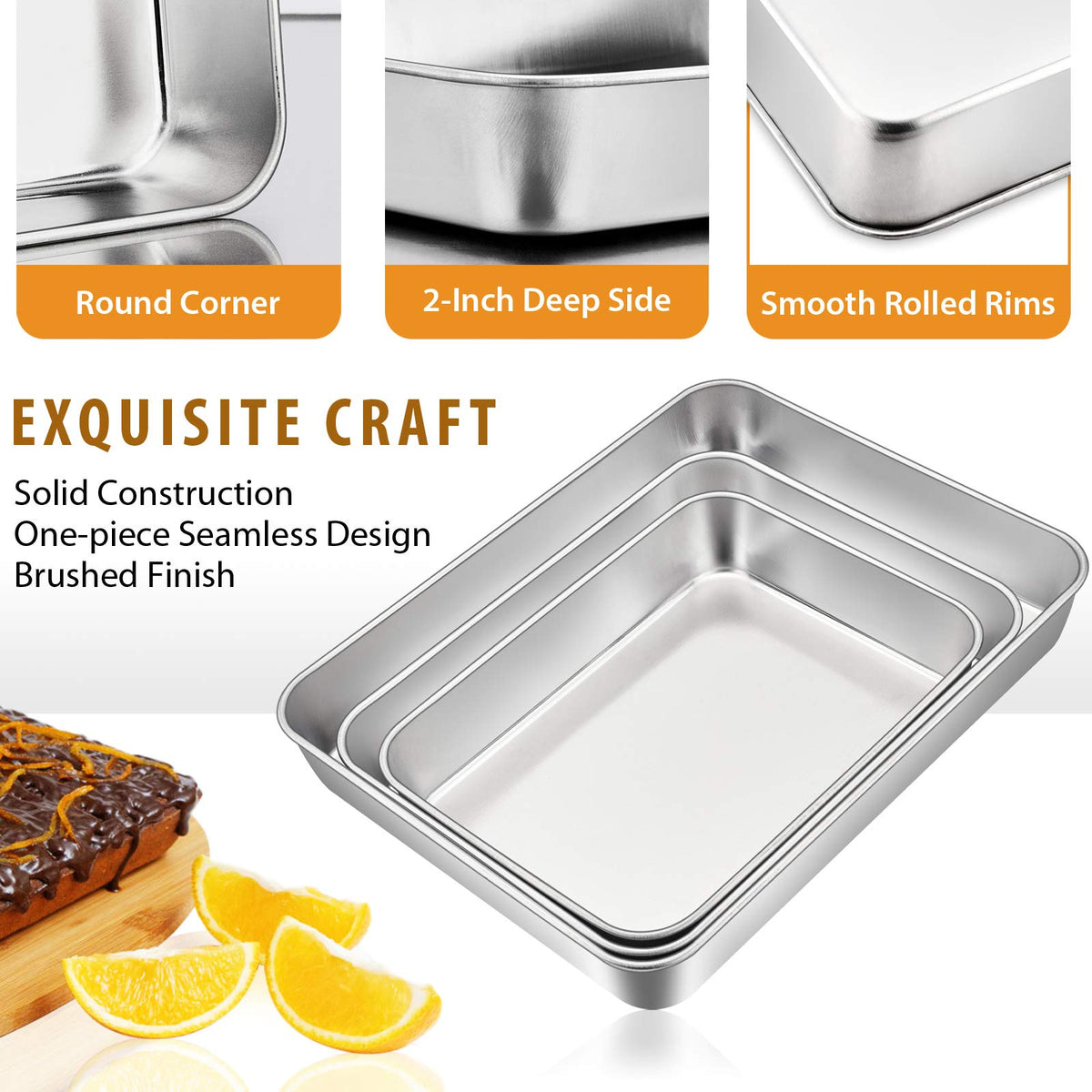 E-far 3-piece small rectangle pan perfect for cookies and desserts.