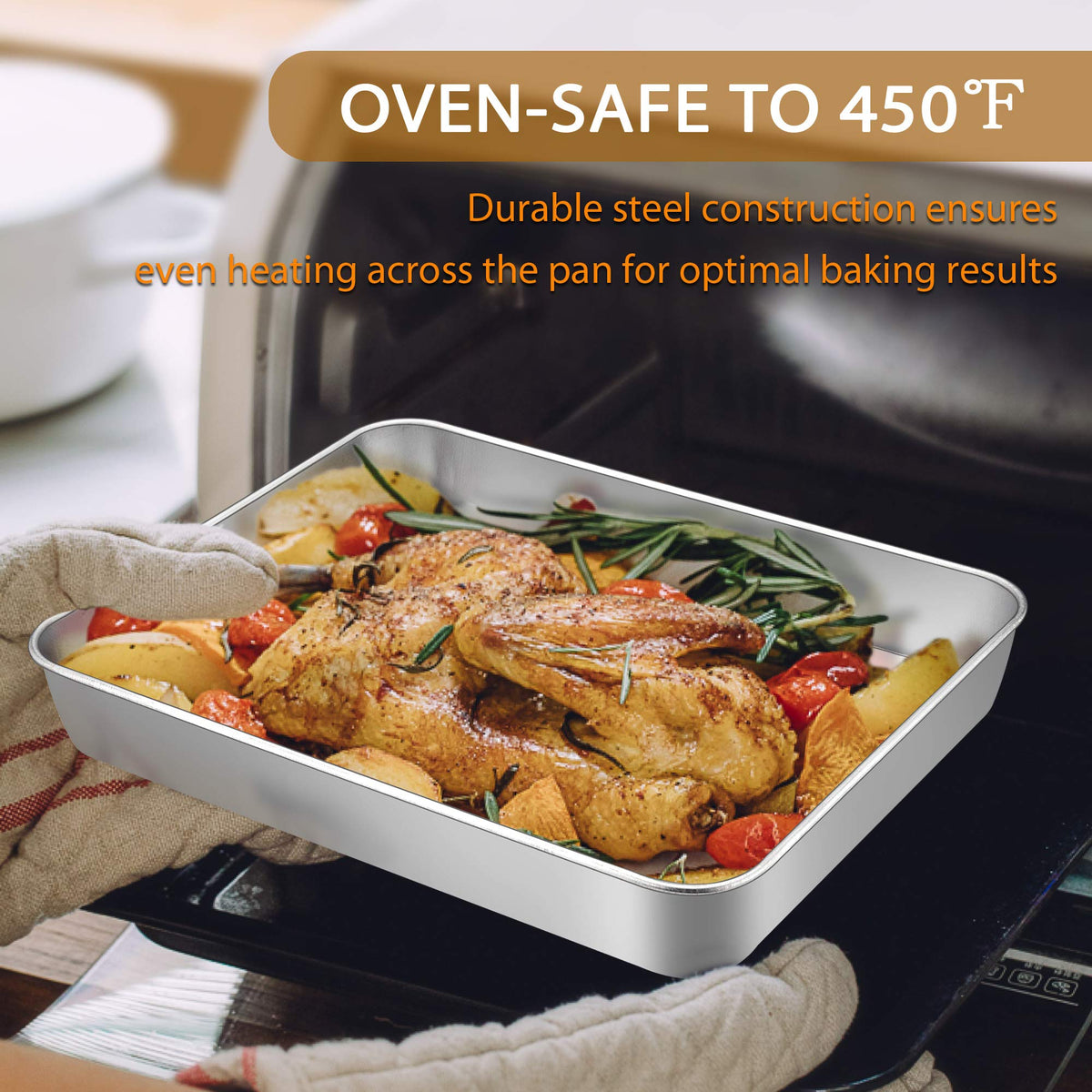E-far bakeware with sturdy edges for safer handling and cleanup.