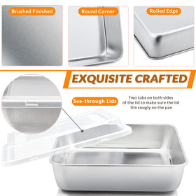 Brushed finish E-far square pan resists stains for long-lasting use.