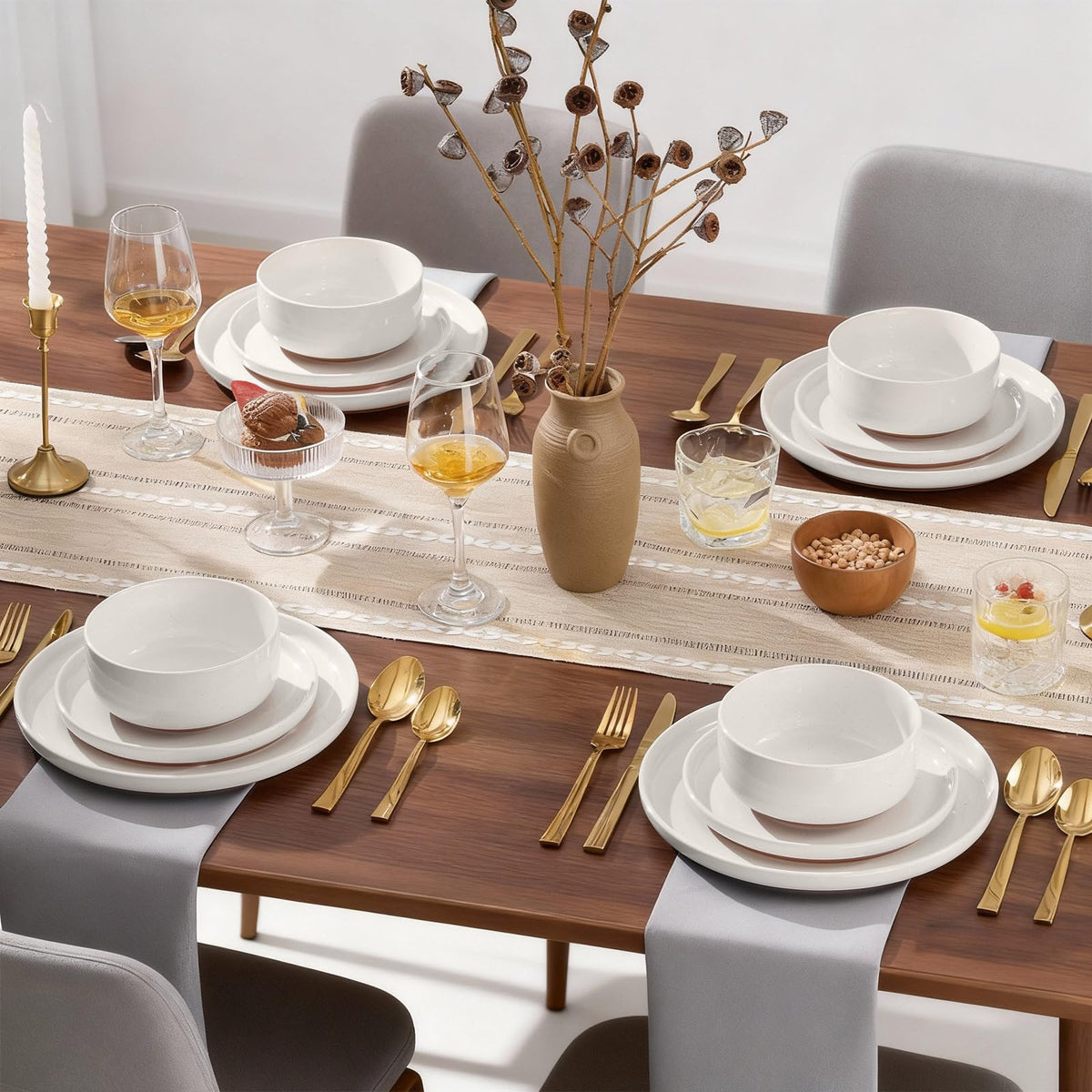 E-far complete 12-piece set shown as cohesive family dining collection.