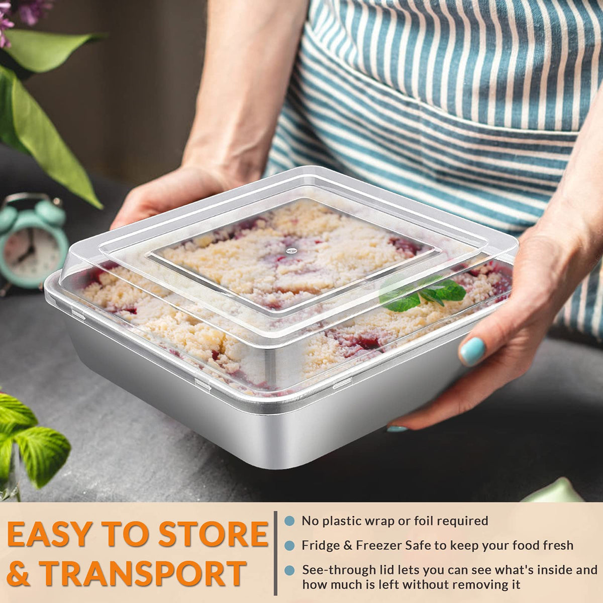 E-far dishwasher-safe pans simplify cleanup after baking.