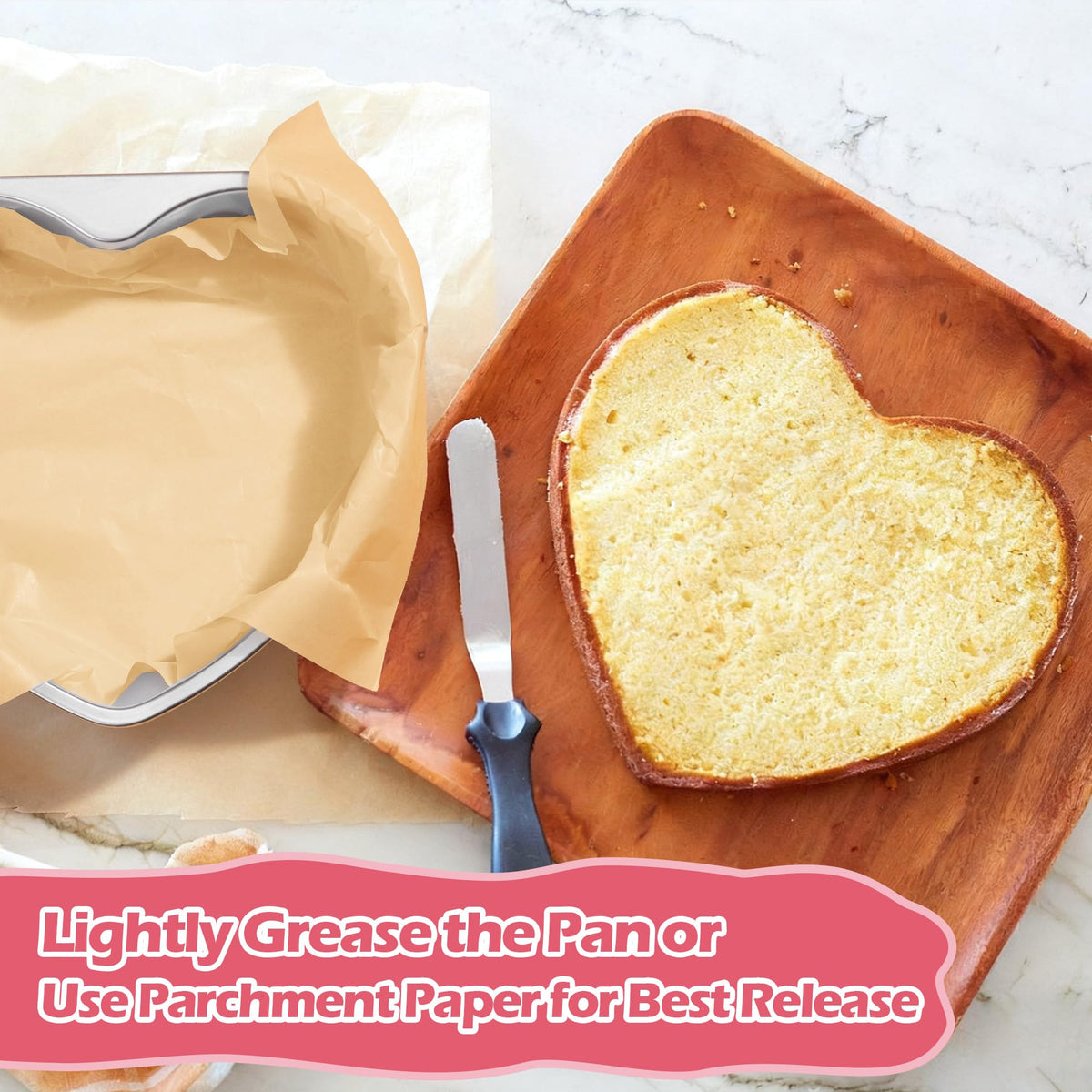 E-far polished interior ensures clean release of heart-shaped cakes