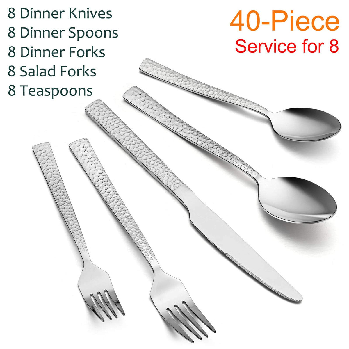 E-far hammered silverware set dinner forks sturdy for everyday use and style