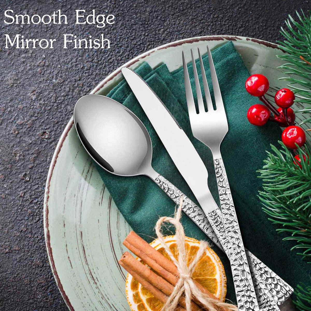 E-far hammered silverware set dinner spoons smooth balance for comfortable meals