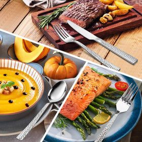 E-far hammered silverware set dishwasher safe for easy cleanup after meals
