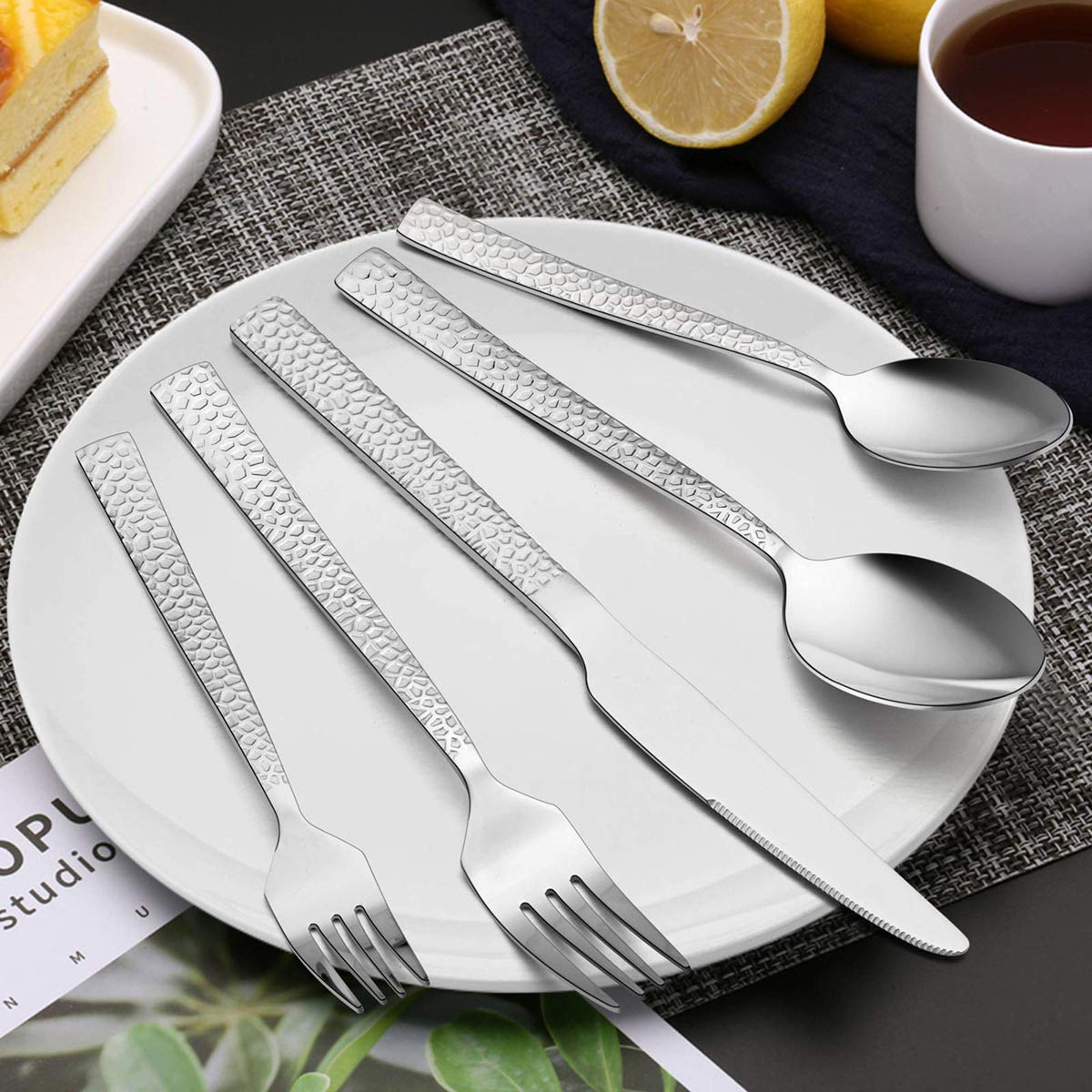 E-far hammered silverware set salad forks ideal for greens and salads