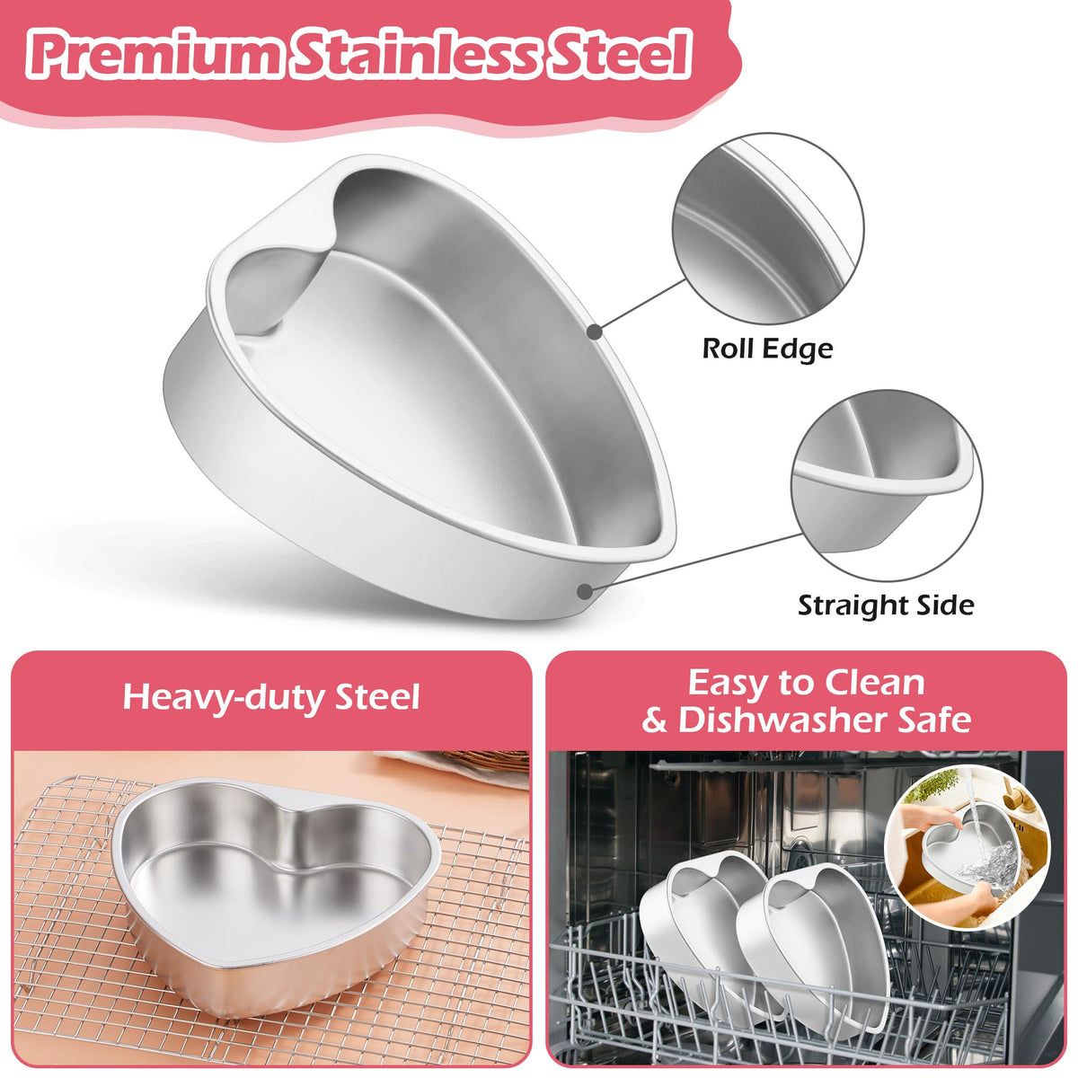 E-far stainless steel heart pan demonstrates durable, non-toxic bakeware