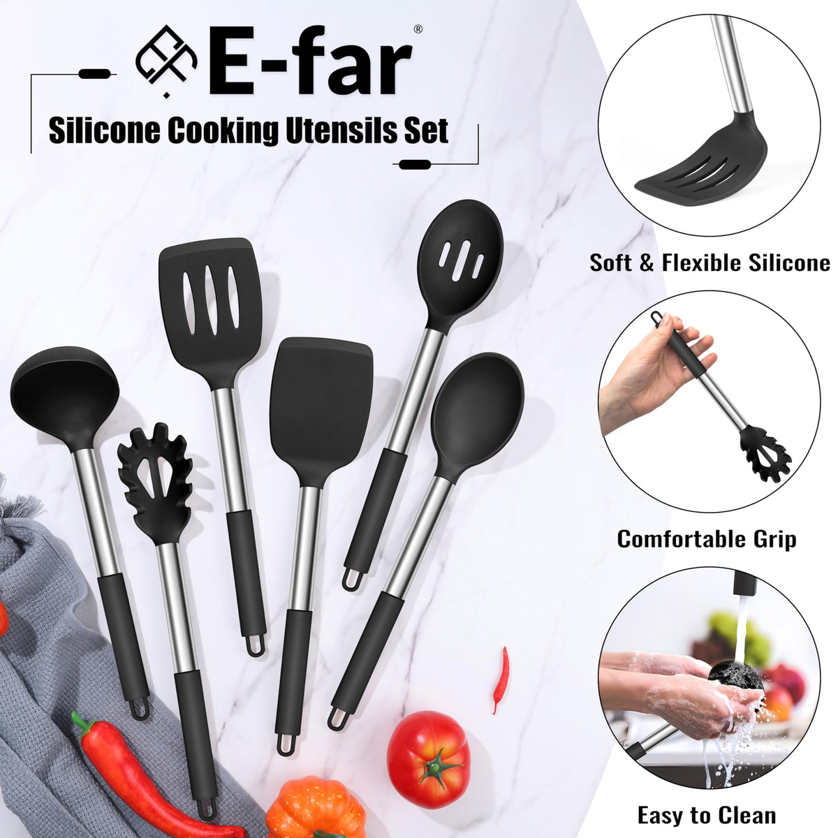 E-far heat-resistant tong ideal for flipping and serving