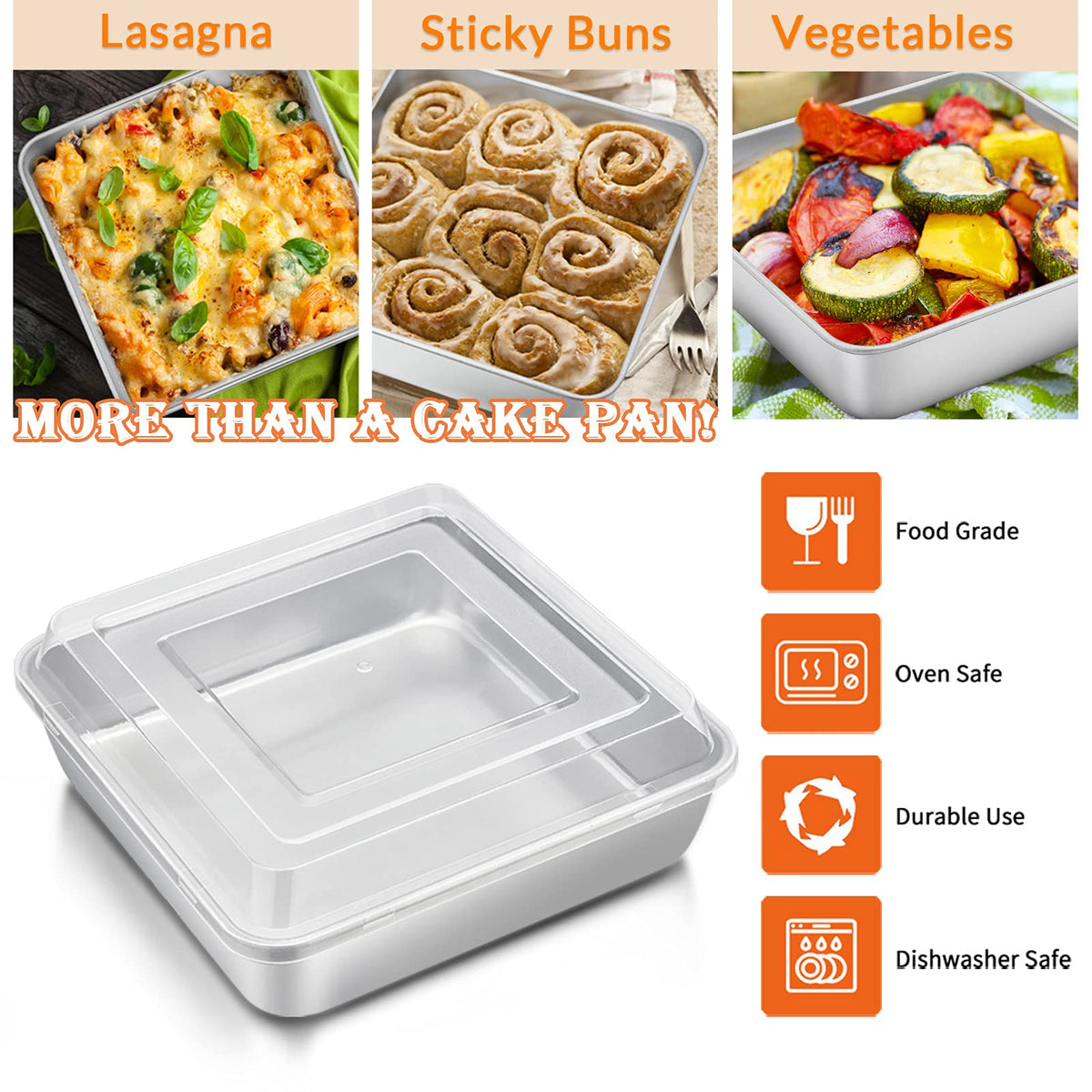 Secure lids fit E-far pans for fridge and freezer storage.