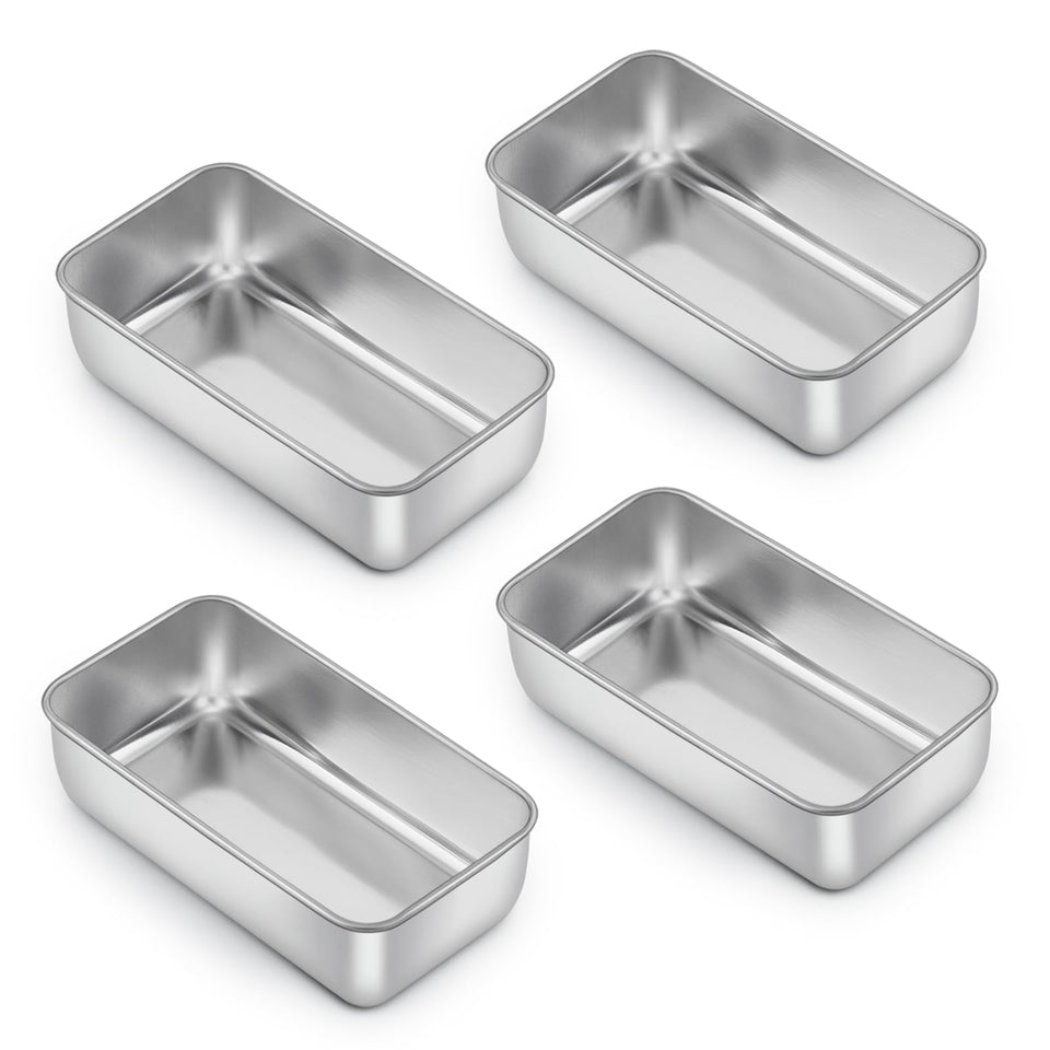 E-far loaf pan set 4 outer view highlights durable stainless steel for consistent browning
