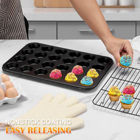 E-far mini muffin pan 24-cup capacity supports batch baking