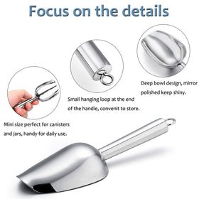 E-far mini scoop with hanging loop keeps utensils organized and accessible.