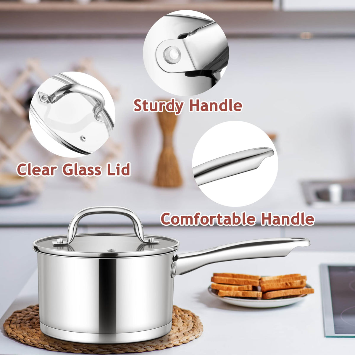 E-far riveted stainless-steel handle provides secure grip.