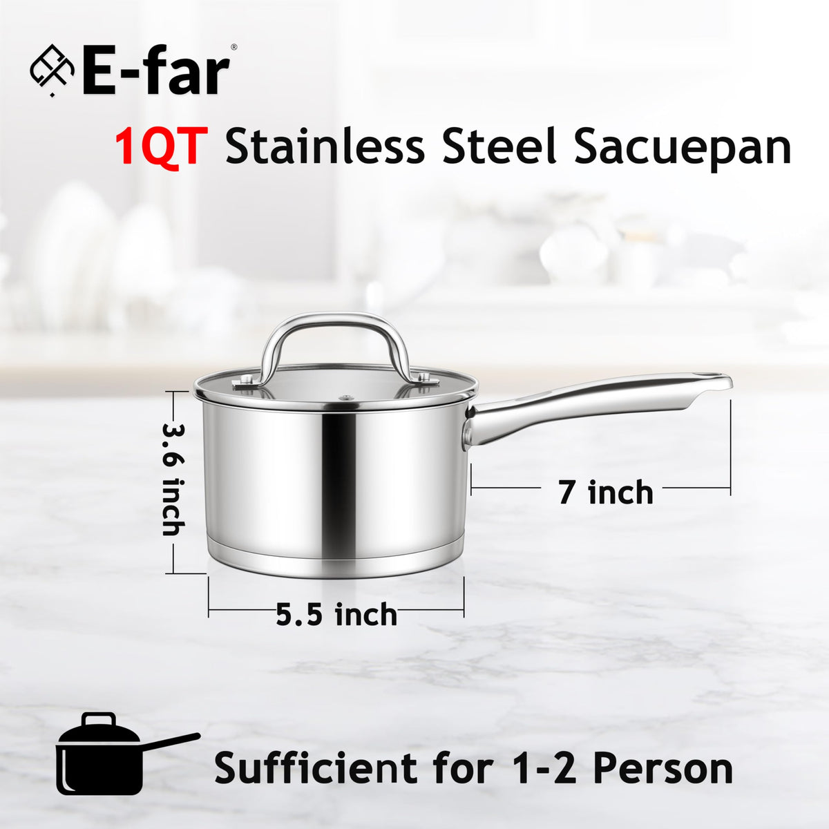 E-far interior with smooth stainless surface for easy cleanup.