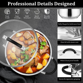 E-far stockpot dual heat-proof handles reduce burn risk during handling.