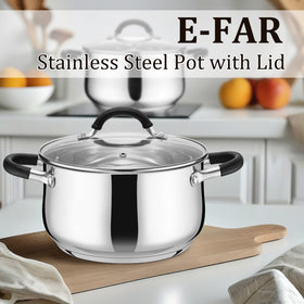 E-far stockpot glass lid lets you check progress without lifting steam.