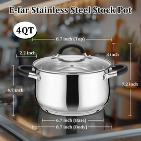 E-far stockpot induction-compatible base supports versatile cooking on multiple cooktops.