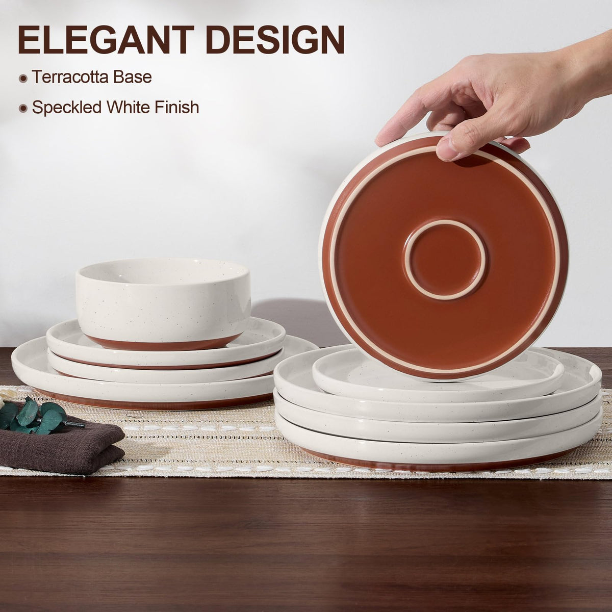 E-far terracotta base detail adds warmth and texture.