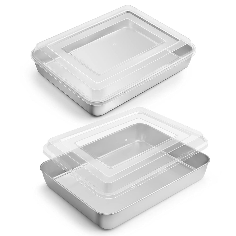 E-far toaster oven pan with lid, sealed storage and stackable design.