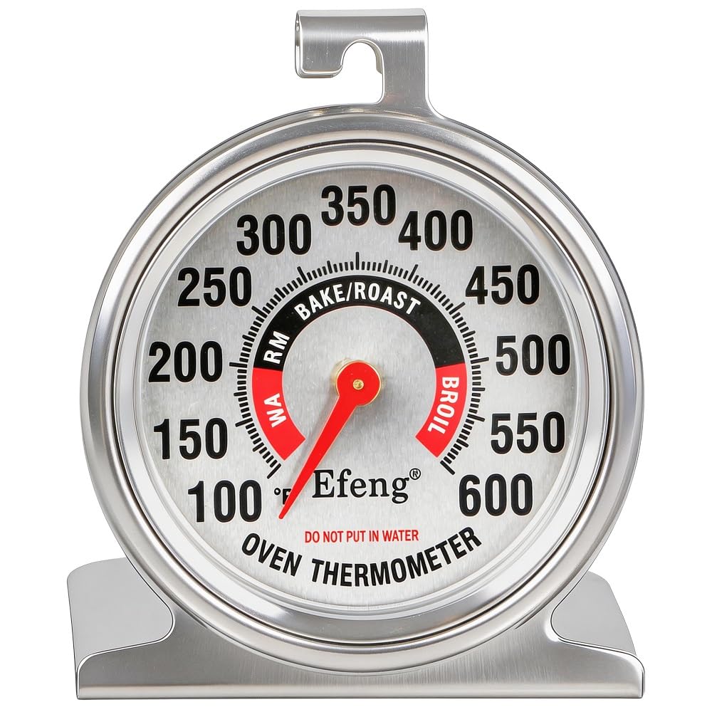 Efeng large dial oven thermometer readout shows oven temperature clearly for precise cooking.
