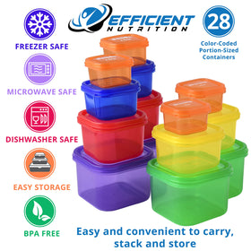 Efficient Nutrition DELUXE durable stackable containers in a tidy kitchen.