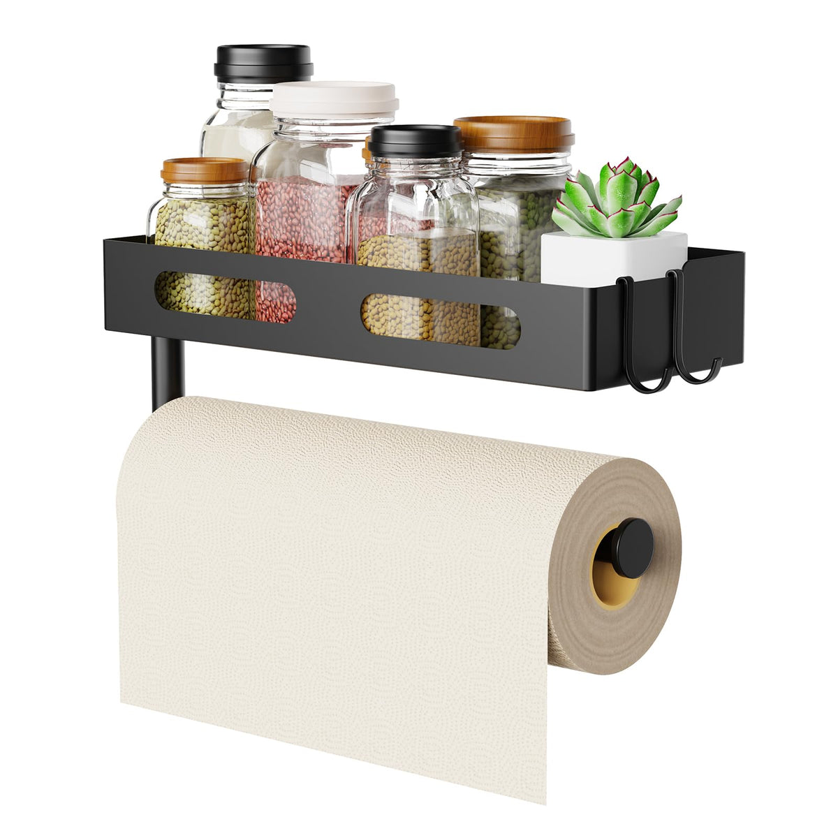 EffiJoy paper towel holder wall mount with matte black finish for clutter-free countertops.