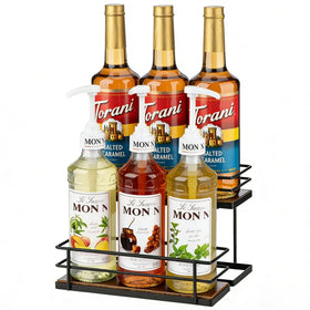 EFYSE 2-tier coffee syrup organizer rack keeps bottles visible and accessible.