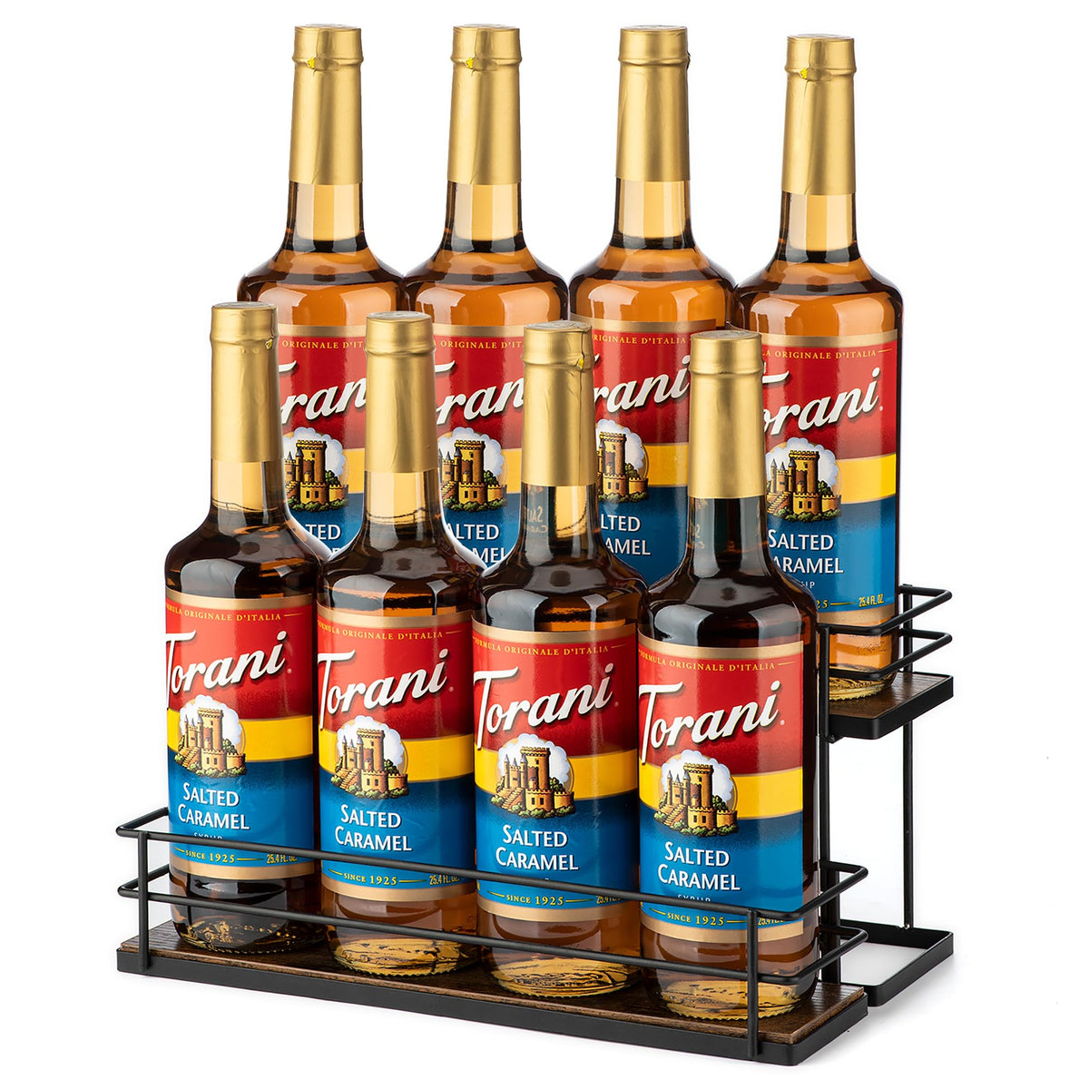 EFYSE Coffee Syrup Organizer 2-Tier front view showing easy label visibility.
