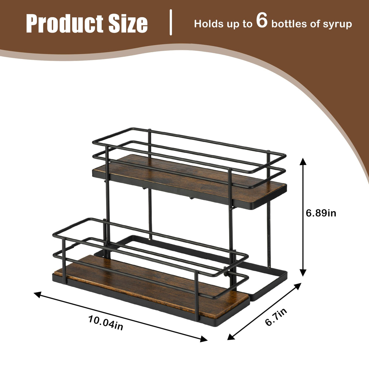 EFYSE syrup organizer features a rustic wood base for stable display.