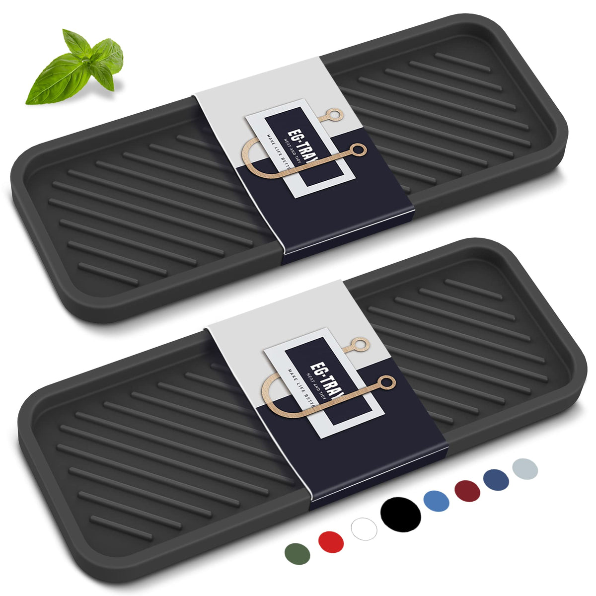 EG-SIPRO kitchen sink organizer tray 2-pack with raised edges for spill prevention