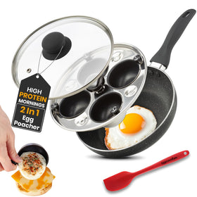 Eggssentials 2-in-1 egg pan with poacher cups for easy, perfect eggs.