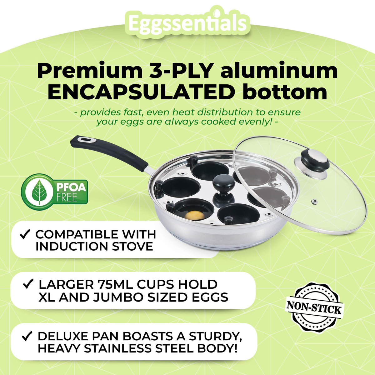 Eggssentials cool Bakelite handle ensures comfortable, safe handling.