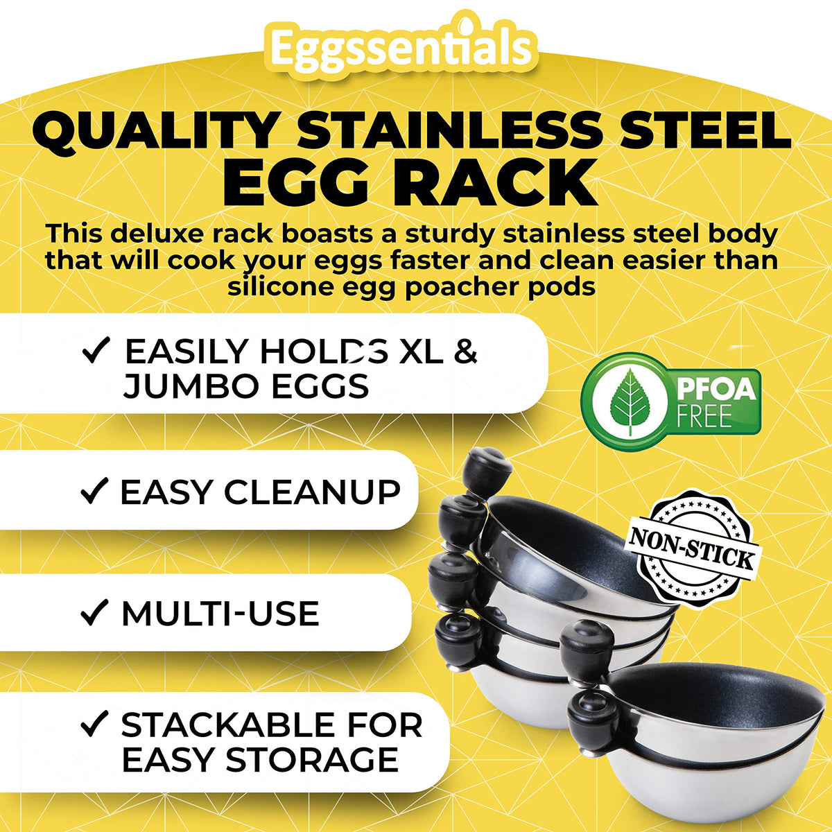 Eggssentials dishwasher-safe poacher cups simplify cleanup after breakfast.