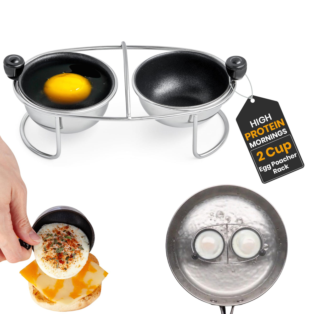 Eggssentials stainless steel egg poacher insert for durable, consistent poaching results