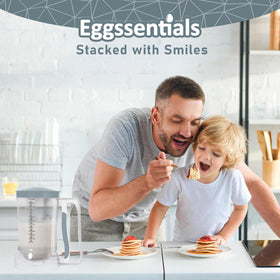 Eggssentials pancake dispenser grey side view highlights ergonomic handle for one-handed pouring.