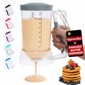 Eggssentials pancake dispenser top view in grey with precise batter control for neat pancakes.
