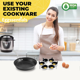 Eggssentials poacher cups with 75ml capacity cook six eggs without spills.