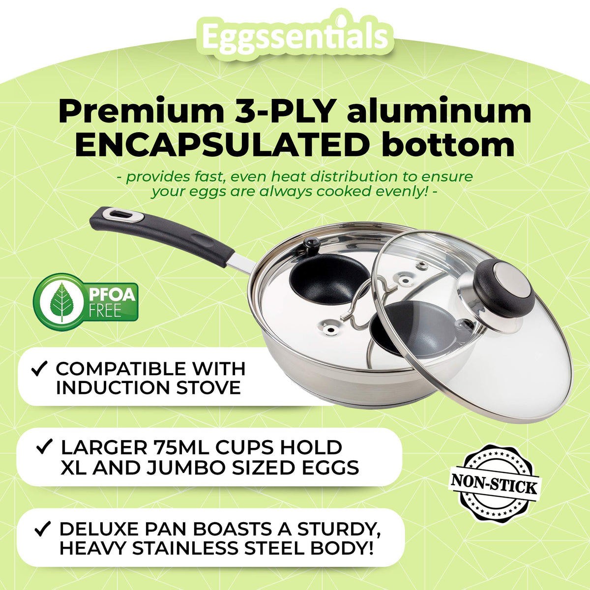 Eggssentials tempered glass lid with Bakelite knob for monitoring