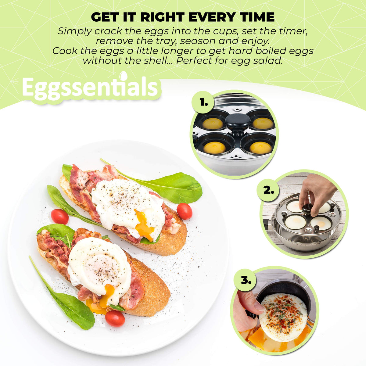Eggssentials tempered glass lid with Bakelite knob for monitoring progress.