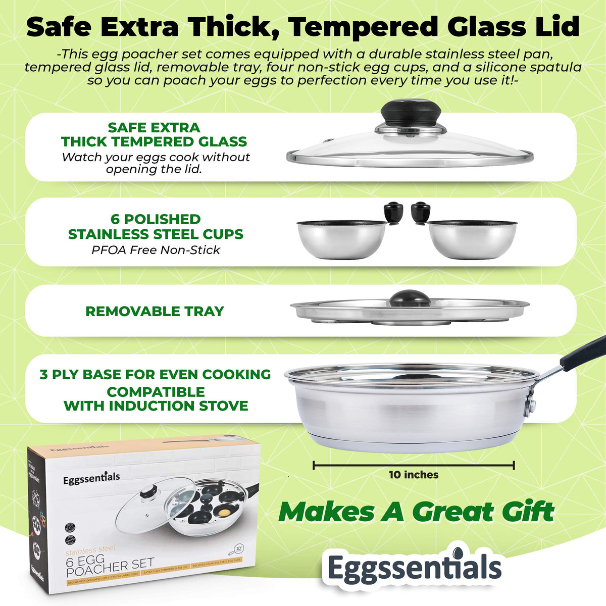Eggssentials tempered glass lid shows monitoring progress while sealing moisture.