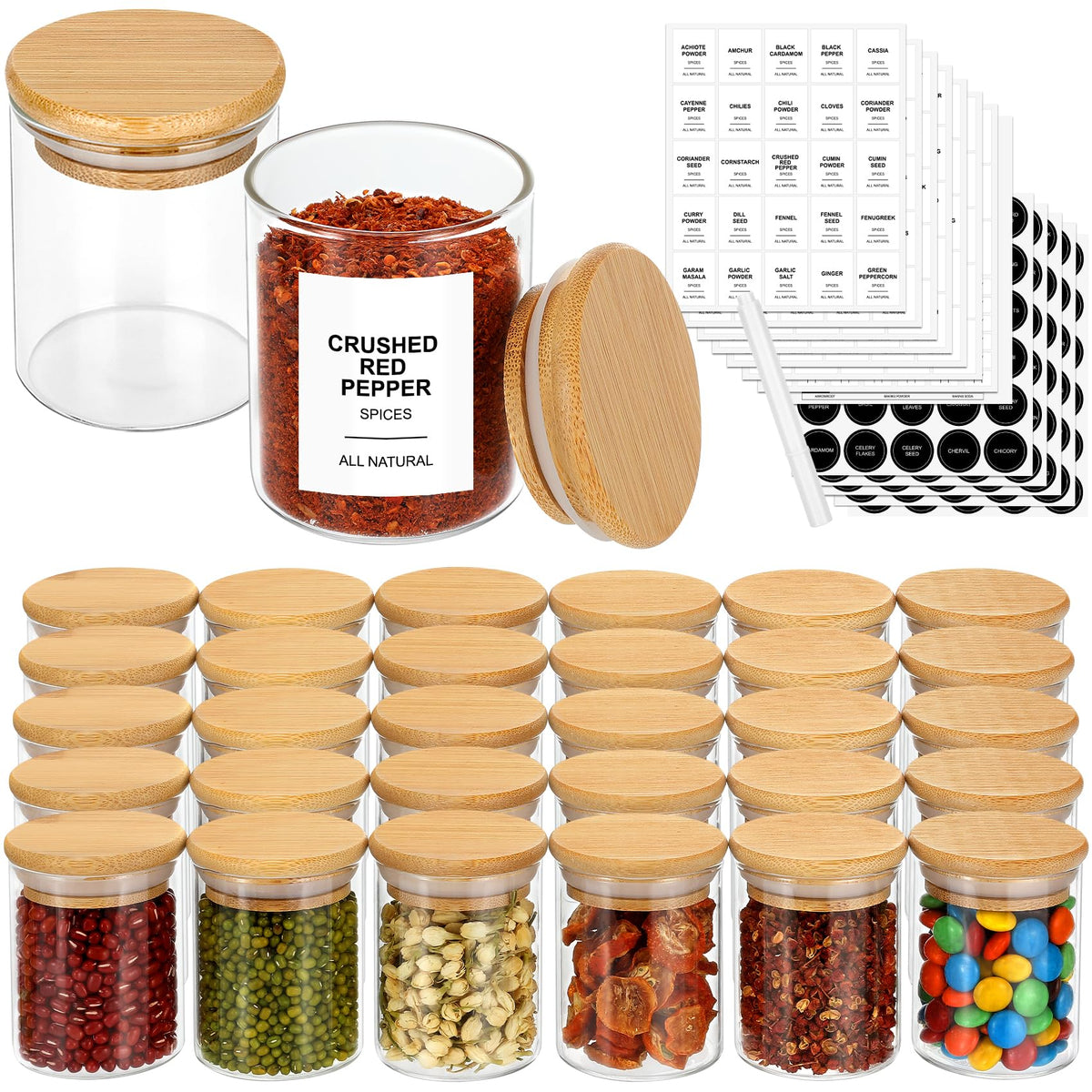 EgticHome 4oz spice jar with bamboo lid neatly displays spices.