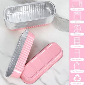 Lids fitting onto mini loaf pans to secure contents