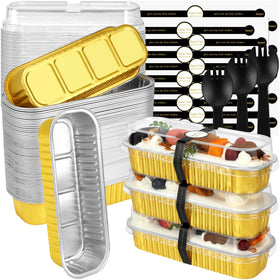 EgticHome mini loaf pans 100-pack with gold finish for batch desserts.