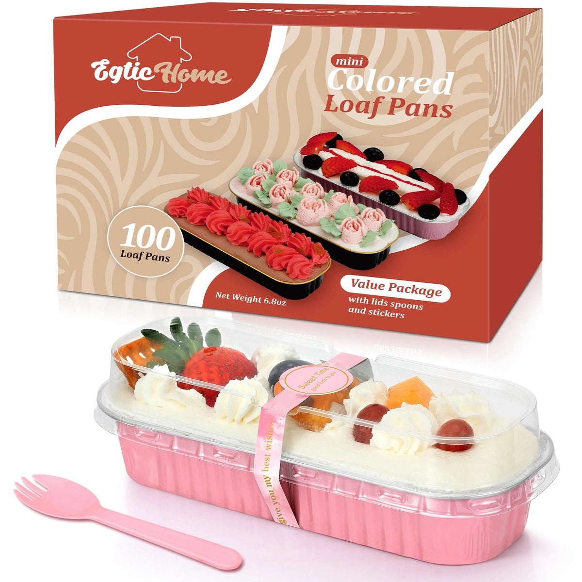 EgticHome mini loaf pans with pink lids shown together for party desserts