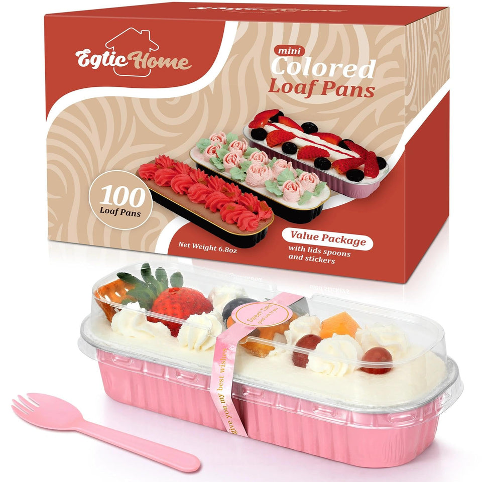 EgticHome mini loaf pans with pink lids shown together for party desserts
