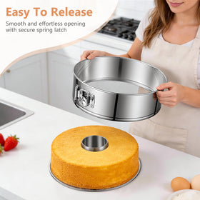 E-Gtong 304 stainless steel cake pan offers even heat distribution and safety.